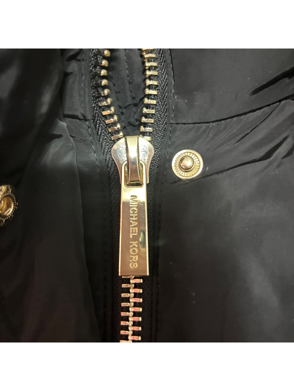 Michael Kors Women XL Black Long Puffer Coat Faux Fur Hood Gold Zip - Picture 7 of 11